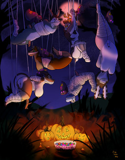 anthro balls bdsm bondage bound breasts butt candy dessert female feral food genitals group herm holidays humanoid_genitalia humanoid_penis intersex jack-o'-lantern male moon night non-mammal_breasts nude penis spider_web submissive submissive_male vulva pickles-hyena fallout halloween microsoft warhound_(cwd147) amphibian arachnid arthropod deathclaw deer frog hybrid hyena lagomorph leporid mammal rabbit scalie spider hi_res
