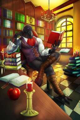 4_toes anthro ascot avian_feet beak black_body black_feathers book boots bottomwear candle chandelier checkered checkered_floor claws clothed clothing curling_toes detailed_background feathers feet finger_claws floor footwear furniture golden_hour lgbt_pride library looking_at_viewer magic_user male pants pose pride_colors puffy_sleeves purple_eyes reading reading_book scales shirt shoes sitting sleeves solo spread_toes suit table tail talons tile tile_floor toe_claws toeless_footwear toes topwear vest window howlfeiwolf unnamed_character avian bird corvid corvidae corvus_(genus) oscine passerine raven 2:3 absurd_res detailed digital_media_(artwork) hi_res pinup