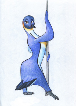 anthro brown_eyes butt dancing eyelashes feathers female pole pole_dancing simple_background smile solo white_background iceberglonely happy_feet gloria_(happy_feet) avian bird emperor_penguin great_penguin penguin 2018 absurd_res graphite_(artwork) hi_res traditional_media_(artwork)