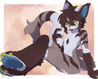 ambiguous_gender anthro blue_pawpads brown_body brown_fur brown_hair claws finger_claws fur hair pawpads sitting solo tail toe_claws yellow_claws yellow_eyes yellow_sclera mochiri felid mammal absurd_res cel_shading digital_drawing_(artwork) digital_media_(artwork) hi_res shaded