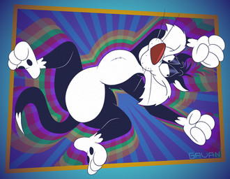 3_toes 4_fingers abstract_background anthro arched_soles bedroom_eyes belly bent_legs big_belly big_butt biped black_body black_eyes black_fur black_pawpads butt butt_from_the_front casual_nudity cheek_tuft chest_tuft curling curling_tail curling_toes curvy_figure dipstick_tail facial_tuft feet fingers fur gloves_(marking) half-closed_eyes head_tuft high-angle_view humanoid_feet humanoid_heel leg_markings looking_back lying male markings narrowed_eyes nude on_back pawpads pecs plantigrade pose puffed_out_chest red_nose ribs seductive slightly_chubby slightly_chubby_anthro slightly_chubby_male small_waist smile smiling_at_viewer socks_(marking) soles solo spread_legs spreading stretching tail tail_markings toes toony tuft vibrant_background vibrant_glow whisker_spots whiskers white_belly white_body white_feet white_fur white_hands white_sclera white_tail_tip wide_hips gavanzude looney_tunes warner_brothers sylvester_(looney_tunes) domestic_cat felid feline felis mammal tuxedo_cat 2026 alternate_version_at_paywall colored digital_drawing_(artwork) digital_media_(artwork) flat_colors hi_res pinup signature