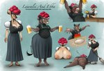 alcohol anthro apron areola baker bar_maid beer beer_glass beverage big_breasts big_butt blush bollenhut breasts broom butt cellulite cleaning_tool cleavage clothed clothing clothing_lift container cooking cup dough dress drunk duo female food fur genitals german hair hat headgear headwear holding_object huge_breasts huge_butt kitchen maid_uniform nipples open_mouth overweight overweight_female pussy simple_background sleeping smile substance_intoxication tail text thick_thighs topwear uniform wide_hips smeargle20 deer mammal suid suina sus_(pig) wild_boar digital_drawing_(artwork) digital_media_(artwork) english_text hi_res model_sheet