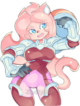anthro female fur pink_body pink_fur solo tail zipskyblue zone_of_the_enders ken_marinaris meredith_(zipskyblue) felid feline mammal hi_res