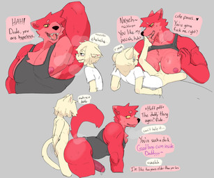 anal anal_penetration anthro anthro_on_anthro anthro_penetrated anthro_penetrating anthro_penetrating_anthro armpit_fetish armpit_sniffing armpit_worship big_muscles big_pecs big_power_bottom black_nose bodily_fluids body_worship bottomless butt clothed clothing daddy_kink dialogue dripping drooling duo erection fangs feet foot_fetish foot_lick foot_play foreskin fur genital_fluids genitals good_boy grey_background hair hair_over_eye heart_after_text humanoid_feet humanoid_genitalia hypnotic_eyes larger_bottom larger_male larger_penetrated licking looking_at_another male male/male male_penetrated male_penetrating male_penetrating_male muscular muscular_anthro muscular_bottom muscular_male musk narrowed_eyes nipples nude nude_anthro nude_male pecjob pecs penetration penile penile_penetration penis penis_in_ass penis_size_difference plantigrade power_bottom precum precum_drip red_body red_fur saliva service_top sex shirt shirt_only side_view simple_background size_difference slim slim_anthro slim_male small_top small_top_big_bottom smaller_male sniffing speech_bubble spiral spiral_eyes sweat sweatdrop t-shirt t-shirt_only tail tan_body tan_fur tan_hair tank_top tank_top_only teeth text tongue tongue_out topwear topwear_only yellow_sclera gigawix canid canine canis domestic_cat domestic_dog felid feline felis mammal digital_media_(artwork) english_text hi_res