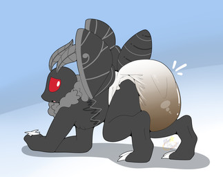 all_fours anthro arthropod_abdomen black_body black_fur butt butt_focus claws clothed clothing diaper feces fur gradient_background grey_body grey_fur insect_wings logo male moth_antennae on_elbow pooping red_eyes ruff simple_background soiled_diaper soiling solo unclean_diaper used_diaper wearing_diaper white_diaper wings maynara mothman arthropod cryptid insect lepidopteran moth 2024 absurd_res artist_logo hi_res