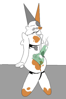 anthro arm_tuft blush blush_lines bong calico_pattern cheek_tuft crotch_tuft drugs facial_tuft male object_between_thighs relaxed_expression shoulder_tuft sitting smoking smoking_bong tuft whisker_spots chromulus crumb_(chromulus) calico_cat domestic_cat felid feline felis mammal 2:3