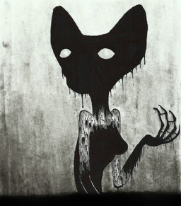 anthro bath bilemirth black_body breasts female nightmare_fuel nude solo unhappy893 domestic_cat felid feline felis mammal traditional_media_(artwork)