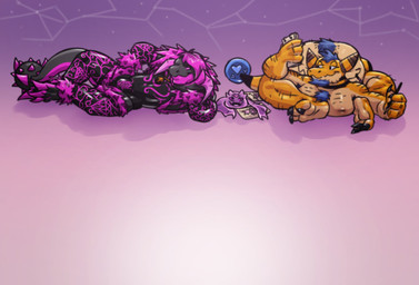 anthro artist black_body clothed clothing crossdressing duo gold_(metal) gold_jewelry horn jewelry magenta_body male male/male modular overweight ruffleztheampharos size_difference slimeball_creature spikeball_tail suchlambada17 mythology nintendo pokemon neeco_neecoola ampharos dragon generation_2_pokemon goo_creature mythological_creature mythological_scalie pokemon_(species) scalie hi_res