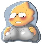 anthro blush bodily_fluids breasts buckteeth clothed clothing coat eyewear female glasses lab_coat mousepad_design non-mammal_breasts simple_background solo sweat teeth topwear white_background yellow_body yellow_skin alpi undertale undertale_(series) alphys lizard reptile scalie 2018 archived_source hi_res