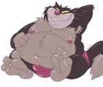 3_toes anthro armpit_hair belly big_belly body_hair bulge clothing feet male moobs nipples overweight overweight_male simple_background sitting solo toes underwear white_background jusosleep disney's_cinderella lucifer_(cinderella) domestic_cat felid feline felis mammal 2024 hi_res