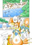 comic detailed_background duo eating english_text female feral fish floatzel forest generation_4_pokemon japanese_text kemono mammal marine mikaduki_karasu mustelid nintendo outside plant pokemon pokemon_(species) redoxx river rock rozelyn_the_floatzel_(mischievous-skunk) solo_focus text third-party_edit translated tree water wet