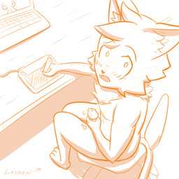 anthro biped blush bodily_fluids caught_in_the_act chest_tuft computer cum drawing_tablet electronics embarrassed erection fingers fur furniture genital_fluids genitals hair humanoid_genitalia humanoid_penis male masturbation nude open_mouth penile penile_masturbation penis sitting solo tuft loshon loshon_(loshon) domestic_cat felid feline felis mammal 1:1 2021 digital_media_(artwork) hi_res sketch