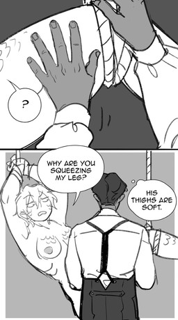 bdsm bondage bound clothed clothing duo female hair male nipples not_furry nude rope scales simple_background speech_bubble text starfleetrambo edward_(starfleetrambo) oskar_(starfleetrambo) animal_humanoid human humanoid mammal marine marine_humanoid oarfish_humanoid siren digital_media_(artwork) hi_res sketch trans_(lore) trans_man_(lore)