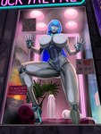 2023 3:4 aka6 big_breasts blue_hair breasts butt_from_the_front convex_breasts dildo english_text female hair hi_res humanoid machine not_furry penetrable_sex_toy robot sex_toy small_waist solo text thick_thighs wide_hips