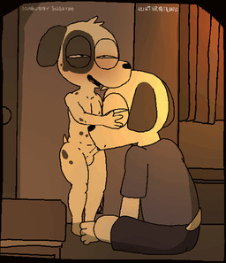 anthro anthro_on_anthro anthro_penetrated anthro_penetrating anthro_penetrating_anthro balls black_body black_bottomwear black_clothing black_eyes black_fur black_nose black_shorts black_spots blush bottomwear clothed clothed_sex clothing duo erection eye_roll fellatio foreskin fur genitals glans grey_clothing grey_shirt grey_topwear humanoid_genitalia humanoid_penis inside irrumatio larger_penetrated looking_pleasured looking_up male male/male male_penetrated male_penetrating male_penetrating_male markings narrowed_eyes nipples nude open_mouth open_smile oral penetration penile penis penis_in_mouth pink_glans sex shirt shorts sitting size_difference small_balls small_penis small_penis_penetrator smile spots spotted_body spotted_fur standing tail tail_motion tailwag thrusting topwear white_penis young young_anthro young_male conditional_dnp watermelon_(artist) canid canine canis dalmatian domestic_dog mammal 2026 2d_animation animated monochrome