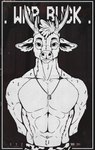 anthro chest_fur clothed clothing dog_tags fluffy hands_behind_back horn larger_male male male_anthro military muscular muscular_anthro muscular_male size_difference soldier solo text topless topless_anthro topless_male vintage warrior 0l-fox-l0 deer mammal absurd_res black_and_white hi_res monochrome