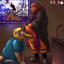 anthro balls bear beard bottomless church clothed clothing cross duo ear_piercing erection eyes_closed eyewear facial_hair fellatio glasses half-dressed humanoid_penis kneeling male male/male mammal markwulfgar open_mouth oral overweight penis piercing priest robes sex standing tongue uncut unprofessional_behavior
Rating: Explicit
Score: 11
User: beartraps
Date: January 05, 2015 anthro balls bear beard bottomless church clothed clothing cross duo ear_piercing erection eyes_closed eyewear facial_hair fellatio glasses half-dressed humanoid_penis kneeling male male/male mammal markwulfgar open_mouth oral overweight penis piercing priest robes sex standing tongue uncut unprofessional_behavior
Rating: Explicit
Score: 11
User: beartraps
Date: January 05, 2015