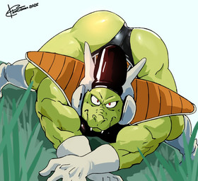 anthro ass_up barazoku bent_over biceps big_butt big_muscles boots butt butt_from_the_front clothed clothing deltoids dutch_angle flexible footwear front_view gloves grass handwear headgear kemono leotard looking_at_viewer male muscular muscular_anthro muscular_male plant scales shoes shoulder_pads simple_background solo standing teeth thick_thighs triceps white_background crimenes dragon_ball dragon_ball_z blueberry_(dragon_ball) alien blueberry's_race crocodilian reptile scalie 2025 signature