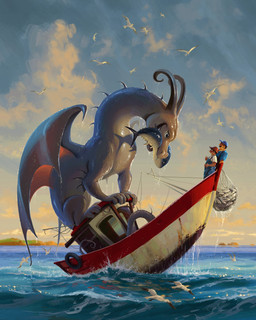 2_horns ambiguous_feral ambiguous_gender arm_spikes blue_clothing blue_hat blue_headwear boat clothing cloud curled_horn dripping dripping_water elbow_spikes facial_hair feral fish_in_mouth fisherman food grey_body group hat headgear headwear horn humanoid_hands light_body light_skin looking_down looking_down_at_another male membrane_(anatomy) membranous_wings mustache neck_spikes offering_food on_boat overalls quadruped red_clothing red_hat red_headwear scared sea sitting size_difference sky spikes spikes_(anatomy) standing tail trio vehicle water watercraft wet wet_body wings tamberella european_mythology mythology ambient_bird aquatic dragon fish human mammal mythological_creature mythological_scalie scalie western_dragon digital_media_(artwork) digital_painting_(artwork) english_description hi_res painting_(artwork)
