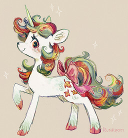 accessory blush bow_ribbon cutie_mark eyelashes female feral fur furgonomics hair hooves horn looking_at_viewer multicolored_hair ribbons simple_background smile solo tail tail_accessory tail_bow tail_ribbon text toony white_body runkpori hasbro mlp_g1 my_little_pony mythology gusty_(mlp) equid equine mammal mythological_creature mythological_equine unicorn digital_media_(artwork)