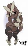 ambiguous_gender anthro black_sclera brown_body brown_fur eyelashes fur pink_eyes pseudo_clothing simple_background smile solo white_background wide_hips darkboss nintendo pokemon generation_6_pokemon lagomorph mammal mega_evolution mega_lopunny pokemon_(species) 5:8 hi_res