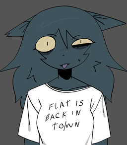 anthro blue_ears blue_hair bodily_fluids breasts clothed clothed_anthro clothed_female clothing collarbone eye_through_hair eyelashes female female_anthro front_view grey_background hair looking_at_viewer notched_ear purple_tongue shirt simple_background small_breasts solo sweat sweatdrop t-shirt text text_on_clothing text_on_shirt text_on_t-shirt text_on_topwear tongue tongue_out topwear translucent translucent_hair white_clothing white_shirt white_t-shirt white_topwear xarop77 catwitch_(xarop77) domestic_cat felid feline felis mammal 2025 digital_drawing_(artwork) digital_media_(artwork) english_text half-length_portrait hi_res portrait