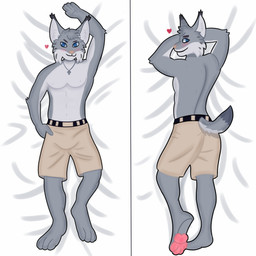 4_toes 5_fingers anthro barefoot blue_eyes blush bottomwear christian_cross christian_symbol clothed clothing countershade_face countershade_torso countershading cross dakimakura feet fingers hindpaw jewelry male necklace nipples pawpads paws pink_nose religion religious_symbol shorts solo toes topless fer58 christianity echo_(game) echo_(series) echo_project tj_hess canada_lynx felid feline lynx mammal 1:1 dakimakura_design hi_res