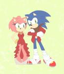 anthro bandage big_head black_nose clothed clothing dress duo female fur gloves green_eyes handwear jewelry necklace simple_background thin_calves thin_legs thin_thighs toony aroha sega sonic_boom sonic_the_hedgehog_(series) amy_rose sonic_the_hedgehog eulipotyphlan hedgehog mammal 2017 hi_res