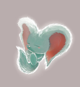 ambiguous_gender big_ears biped bipedal_feral blush blush_stickers curled_up eyes_closed feral fetal_pose fluffy fluffy_tail fur glistening glistening_body glistening_fur grey_background mouthless notched_ear semi-anthro simple_background solo tail teal_body teal_fur three-quarter_view zakobennki kirby_(series) kirby_and_the_forgotten_land nintendo elfilin alien chinchilla chinchillid mammal rodent starling_(kirby) 2026 digital_drawing_(artwork) digital_media_(artwork) full-length_portrait japanese_description portrait male_(lore)