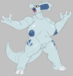 anthro anthrofied areola big_breasts blue_areola blue_nipples bodily_fluids breasts claws drooling fangs female genitals grey_background markings mole_(marking) nipples pokemorph red_eyes roaring saliva simple_background solo teeth thick_thighs vulva jizzus nintendo pokemon lilly_(jizzus) generation_1_pokemon nidorina pokemon_(species) werecreature hi_res