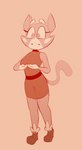 anthro belt clothed clothing cupping_breasts dress eyebrows female footwear gloves_(marking) looking_down_at_self markings pupils raised_eyebrows shocked shoes simple_background sleeveless slit_pupils solo tail hitsuji super_planet_dolan shima_luan felid feline mammal hi_res