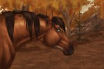 ambiguous_gender autumn blue_eyes brown_body brown_hair brown_mane feral grass hair looking_away mane plant solo tree kittokushinamone dolero equid equine horse mammal 2021 digital_media_(artwork)