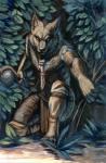 anthro black_nose brown_body brown_fur club_(weapon) day detailed_background fur male melee_weapon outside solo weapon hibbary smokepaw canid canine canis mammal wolf 2018 absurd_res hi_res traditional_media_(artwork)