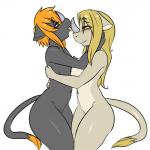 anthro blonde_hair blue_eyes breast_squish breasts breasts_frottage duo female female/female hair horn licking navel nipples nipples_touching nude orange_hair squish tongue tongue_out yellow_eyes avante92 mocha_(velocity2001) monica_(sura-resch) mammal rhinoceros 1:1 hi_res