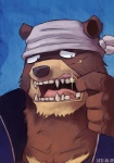 2012 anthro aru aru_(artist) bandanna bear brown_fur fangs fur gold_tooth grizzly_bear jacket kenji male mammal missing_tooth morenatsu open_mouth scar teeth tongue worried
Rating: Safe
Score: 3
User: PrinceRenart
Date: August 18, 2013