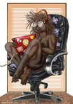 anthro black_nose breasts brown_body brown_eyes brown_fur brown_nipples chair computer electronics eyewear female fur furniture genitals glasses laptop nipples nude open_mouth pussy solo style_wager tanya_quille mammal porcupine rodent 2019