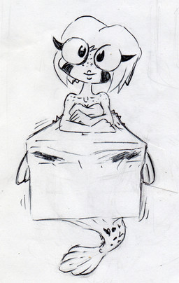belly big_belly box breasts container female object_vore simple_background solo split_form vore white_background shar0makai aquatic merfolk 2019 hi_res sketch traditional_media_(artwork)