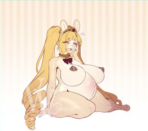 anthro bashful big_breasts bodily_fluids breasts collar collar_only crown female headgear lactating milk nude nude_female oops pregnant pregnant_anthro pregnant_female princess royalty silly solo vawentine lagomorph leporid mammal rabbit absurd_res hi_res