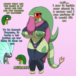 angry anthro areola big_breasts blush breasts camel_toe clothed clothing covering covering_mouth eyelashes female green_areola green_body green_nipples grey_body huge_breasts narrowed_eyes nervous nipple_dip nipples partially_clothed red_eyes simple_background surprised text thick_thighs el_zeta meme_clothing nintendo paggi_outfit pokemon aura_(el_zeta) estela_(el_zeta) vanessa_(el_zeta) aurorus flygon fossil_pokemon generation_3_pokemon generation_6_pokemon pokemon_(species) 1:1 english_text hi_res meme daughter_(lore) mother_(lore) parent_(lore)