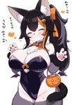 anthro big_breasts bodily_fluids breasts bunny_costume camel_toe clothing costume curvy_figure female fluffy jack-o'-lantern kemono nervous_smile solo sweat sweatdrop wide_hips zazami_d hololive vtuber ookami_mio canid canine canis mammal wolf absurd_res hi_res