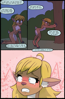 black_border black_nose blonde_hair blue_eyes blush bodily_fluids border breasts butt countershade_butt countershade_fur countershade_neck countershade_tail countershade_torso countershading featureless_breasts female feral front_view fur hair hooves human_to_anthro inner_ear_fluff leaning_against_tree legs_together looking_back_at_self looking_down looking_down_at_self nude nude_female on_hind_legs outside pink_inner_ear plant quadruped shrub side_view sitting sitting_on_ground solo species_transformation speech_bubble standing tail tan_body tan_fur tears text three-quarter_view transformation tree tuft white_body white_fur white_inner_ear_fluff frankenjade deer mammal 2019 absurd_res colored comic english_text hi_res shaded