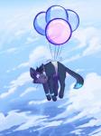 2018 3:4 attached_to_balloon balloon balloon_support black_hair black_nose blue_eyes burlington cloud day detailed_background digital_media_(artwork) domestic_cat felid feline felis feral fur grey_body grey_fur grey_hair hair hanging_from_balloon harborsorts hi_res inflatable inflatable_support male mammal open_mouth outside sky solo