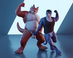 anthro balls belly big_belly blep bottomless clothed clothing duo flexing frill_(anatomy) genitals head_crest head_frill holding_penis horn humanoid_genitalia humanoid_penis kemono looking_at_viewer male male/male nude penis shirt tail tank_top tongue tongue_out topwear babawolf european_mythology mythology afao nifanz dragon felid feline mammal mythological_creature mythological_scalie scalie western_dragon 3d_(artwork) 5:4 blender_(artwork) digital_media_(artwork)