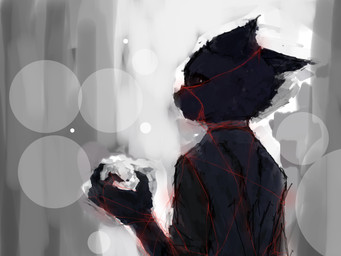 5_fingers abstract_background anthro circle fingers looking_at_viewer male pupils solo strand white_pupils anonymous_artist unknown_species 4:3 character_request unfinished