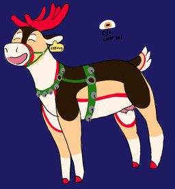bell bridle brown_body brown_fur female feral fur horn red_horn solo teats toony smellingdaisies eggnog_(smellingdaisies) deer mammal new_world_deer reindeer hi_res
