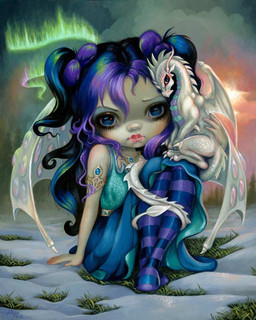 alternative_fashion ambiguous_gender aurora_(phenomenon) blue_eyes clothed clothing detailed_background duo eyebrows eyelashes eyeshadow fantasy female feral goth hair legwear lips long_hair makeup membrane_(anatomy) membranous_wings mouth_closed pigtails purple_hair scales tail white_body white_scales wings jasmine_becket-griffith european_mythology mythology animal_humanoid dragon dragon_humanoid fairy humanoid mythological_creature mythological_scalie scalie western_dragon winged_humanoid 2015 4:5 dated formal_art painting_(artwork) traditional_media_(artwork) traditional_painting_(artwork)