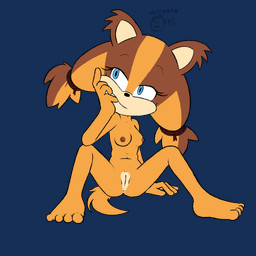 4_fingers 4_toes areola blue_eyes breasts brown_body dark_areola ear_tuft feet finger_in_mouth fingers genitals hair navel nipples nude pigtails pointy_ears prick_ears rope sitting sitting_on_ground spread_legs spreading tail tied_hair toes tuft vulva michata sega sonic_boom sonic_the_hedgehog_(series) sticks_the_jungle_badger badger mammal mustelid musteline alpha_channel hi_res signature