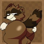 anthro balls big_butt butt checkered checkered_background genitals male pattern_background simple_background solo teapot_(body_type) megabox housebroken small_fun_raccoon_(housebroken) mammal procyonid raccoon 1:1