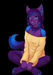 anthro clothed clothing crossed_legs female simple_background smile solo teeth transparent_background lunarii ellie_blue canid canine canis mammal wolf alpha_channel digital_media_(artwork) full-length_portrait portrait