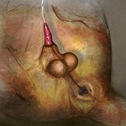 animal_genitalia animal_penis anus balls bodily_fluids cum ejaculation erection feline_genitalia feline_penis feral genital_fluids genitals male penis red_penis small_penis solo darkmare arthropod felid fly_(animal) insect lion mammal pantherine 1:1